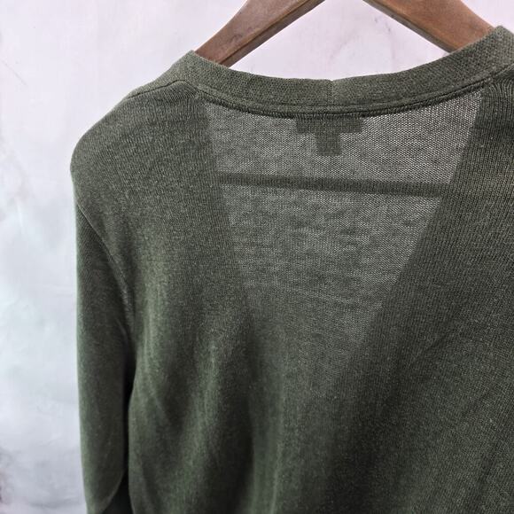 J Jill Sweater Womens XL Green Linen Blend Cardigan Army Olive Button Summer - Picture 6 of 12